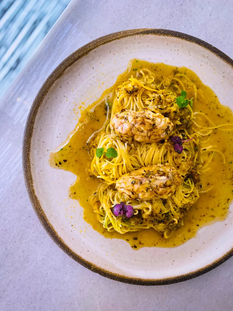 Noodles, lamb, lemon sauce