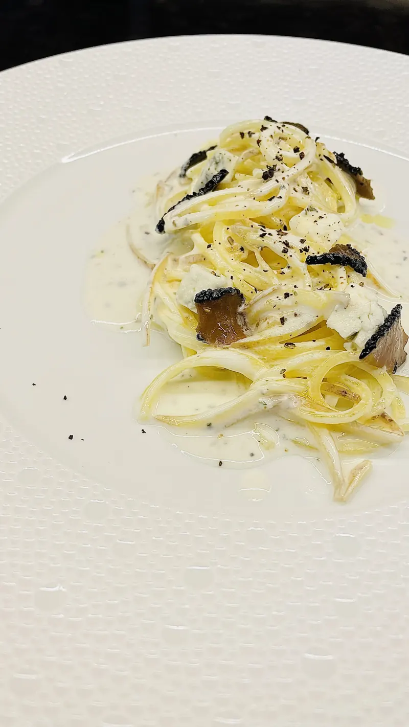 Potato “noodles”, Camembert, truffle