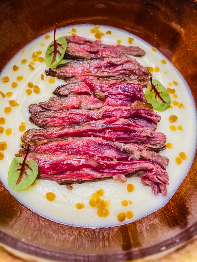 Jerusalem artichoke soup, wagyu tagliata